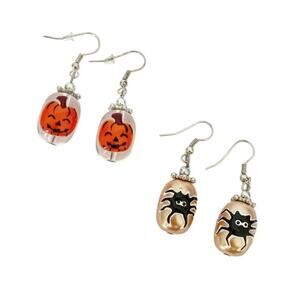 2 x Hand Painted Halloween Pumpkin and Spider Earrings